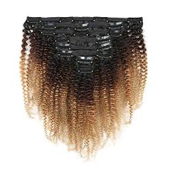 Afro verworrenes lockiges Clip-in-Haar, Echthaar für Frauen, braune lockige Clip-in-Haarverlängerung (16 Zoll,Schwarz) von Remanbo