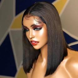BoBo kurzes, glattes Haar, Mittelfransen für Damen, Hochtemperaturfaser, 13 x 3,5 cm, schwarzes, glattes Haarteil (10 ZOLL) von Remanbo
