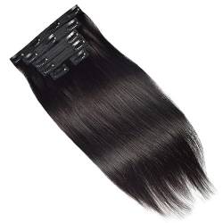 Clip-in-Haarteil, Haarverlängerung, Echthaar, für Damen, Spitze, glatt, 100 g (Schwarz,18 Zoll/45 cm) von Remanbo