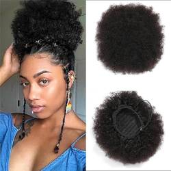 Echthaar 80g Puff Clip Chignon Bun Haarteil 8 Zoll Afro Curly für Frauen Pferdeschwanz (Schwarz) von Remanbo