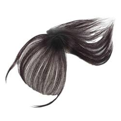 Französischer Pony, Air Bangs, natürliche Abdeckung, graues Haar für Damen, helles Haarteil, einteiliges Mini-Netz (Braun schwarz) von Remanbo