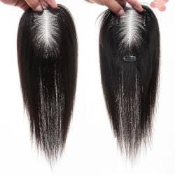 Glattes, handgebundenes, natürliches, helles Echthaar für Damen, einteilig, mit drei Clips, Clip-in-Haaraufsätze für Haarausfall (Natur 13x14,8 Zoll) von Remanbo