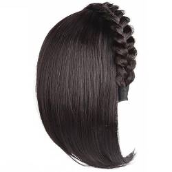 Halbe Perücken, Stirnband, Zöpfe, bedecken weißes Haar, flauschig, für Frauen, glatt (Braun schwarz,10inch Two braids) von Remanbo