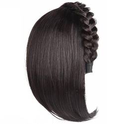 Halbe Perücken, Stirnband, Zöpfe, bedecken weißes Haar, flauschig, für Frauen, glatt (Dunkelbraun,10inch Two braids) von Remanbo