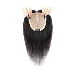 Handgebundene Haaraufsätze für dünnes Haar, glatter Seiden-Basisaufsatz für Frauen mit dünner werdendem Haar, schwarzer Clip-in-Aufsatz für glattes Haar für Frauen (25 cm,8x13cm Basis) von Remanbo
