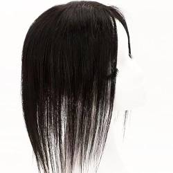 Helles, handgebundenes Haar für Frauen mit weißem Haar. Einteilig, drei Clips, Echthaar (Braun mit Pony,13x14 10 Zoll) von Remanbo