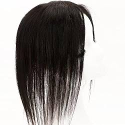 Helles, handgebundenes Haar für Frauen mit weißem Haar. Einteilig, drei Clips, Echthaar (Braun mit Pony,9x14 10 Zoll) von Remanbo