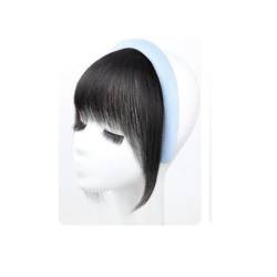 Luftiger Pony mit Stirnband, gerade für Damen, einteiliges Bang-Haarteil mit bonbonfarbenem Stirnband für Mädchen (blaues Band,Dunkelbraun) von Remanbo