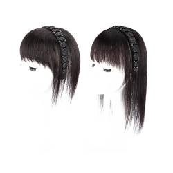 Natürliches Kristall-Stirnband, glattes Echthaar, französischer Pony für Haaraufsätze für Frauen (Natürliches Schwarz,10 Zoll schwarzer Kristall) von Remanbo