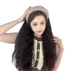 Welle Halbkapuze Haarband lange Perücken halbe Perücken synthetische gewebte Perücken für Frau natürliche Perücken (Rosa Stirnband,Braun) von Remanbo