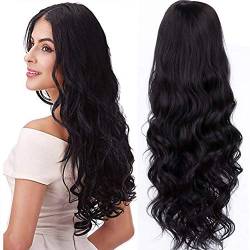 RemeeHi 3/4 Halbperücke, Clip-In-Haarverlängerung, gewellt, 280 g, 71 cm, 100 % Remy-Echthaar, 1# Jet Black von RemeeHi