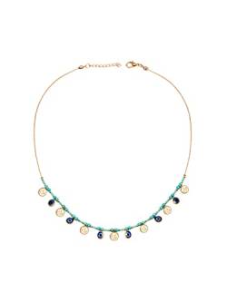 Remi Bijou Elegante Halskette mit Perlen und Blauem Auge Nazar Boncuk, Münzen Tugra und Quasten (Muster 1) von Remi Bijou