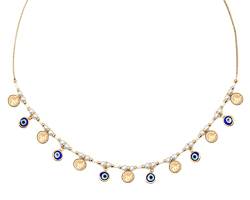 Remi Bijou Elegante Halskette mit Perlen und Blauem Auge Nazar Boncuk, Münzen Tugra und Quasten (Muster 5) von Remi Bijou