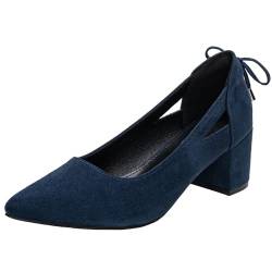 Damen-Pumps mit Blockabsatz, weite Passform, modisch, klassische Pumps, navy, 41 EU von Remxi