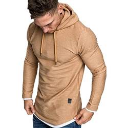 Herren Kapuzenpullover Basic Sweatshirt Pullover Freizeit Fitness Hoodie Langarm T-Shirts SolidKhaki XL von Remxi