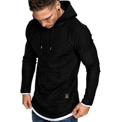 Herren Kapuzenpullover Basic Sweatshirt Pullover Freizeit Fitness Hoodie Langarm T-Shirts SolidSchwarz 3XL von Remxi