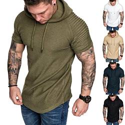 Herren Kurzarm Hoodie T-Shirt Classics Kapuzenpullover für Herren Dehnbar Leicht Sweatshirts Fitness Sport Kurzarm Muscle Sweatshirt Grün M von Remxi