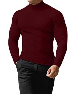 Herren Rollkragenpullover Roll Neck Pullover Slim Fit Pullover Casual Langarm Tops Pullover Rot XXL von Remxi