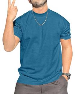 Herren Rundhals T-Shirt Base Tops Waffel Shirt Hüfte Rock Kurzarm Vertikaler Streifen Elastische Manschetten Golf Splicing Blau XXXL von Remxi