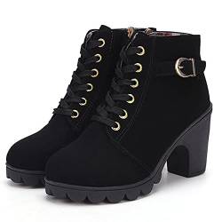 Remxi Damen Ankle Boots Stiefeletten High Heels Schuhe Western Knöchelhoher Schuhe Damen Dicker Plateau Reißverschluss Mode Stiefel Schwarz 41 EU von Remxi