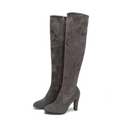 Remxi Damen Overknees Stiefel KnieLange Damenstiefel Lange Stiefel Mit Seitlichem Reißverschluss Ankle Boots Grau 37 EU von Remxi