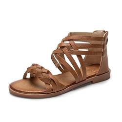 Remxi Frauen Sommer Casual Sandalen Gladiator Mode Flache Sandalen Brown 43 von Remxi