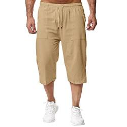 Remxi Herren 3/4 Leinen Shorts Baggy Loose Fit Shorts Sommer Casual Cargohose, Braun, 3XL von Remxi