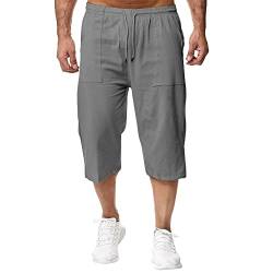 Remxi Herren 3/4 Leinen Shorts Baggy Loose Fit Shorts Sommer Casual Cargohose, Grau, L von Remxi