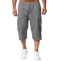 Remxi Herren 3/4 Leinen Shorts Baggy Loose Fit Shorts Sommer Casual Cargohose, Grau, XL von Remxi