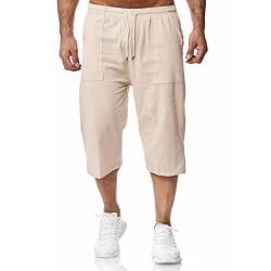 Remxi Herren 3/4 Leinen Shorts Baggy Loose Fit Shorts Sommer Casual Cargohose, Khaki, 3XL von Remxi