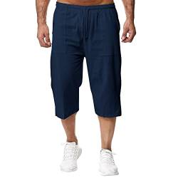 Remxi Herren 3/4 Leinen Shorts Baggy Loose Fit Shorts Sommer Casual Cargohose, Navy, 3XL von Remxi