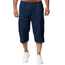 Remxi Herren 3/4 Leinen Shorts Baggy Loose Fit Shorts Sommer Casual Cargohose, Navy, L von Remxi