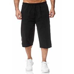 Remxi Herren 3/4 Leinen Shorts Baggy Loose Fit Shorts Sommer Casual Cargohose, Schwarz, 3XL von Remxi