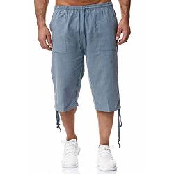 Remxi Herren 3/4 Leinen Shorts Baggy Loose Fit Shorts Sommer Casual Cargohose, blau, 3XL von Remxi