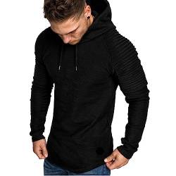 Remxi Herren Classics Kapuzenpullover Dehnbar Leicht Sweatshirt Pullover Fitness Sport Kurzarm Muscle Hoodie SolidSchwarz 3XL von Remxi