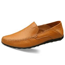 Remxi Herren Mokassins Slippers Lederschuhe Slip On Penny Loafers Fahren Klassische Bussnis Derby Oxford Schuhe Hellbraun 44 EU von Remxi