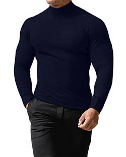 Remxi Herren Rollkragenpullover Roll Neck Pullover Slim Fit Pullover Casual Langarm Tops Pullover Blau L von Remxi