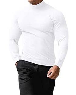 Remxi Herren Rollkragenpullover Roll Neck Pullover Slim Fit Pullover Casual Langarm Tops Pullover Weiß XL von Remxi