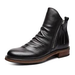 Remxi Herren Stiefel Chelsea Boots Lederstiefel Mit Doppeltem Seitlichem Reißverschluss Rutschfeste Stiefel Schwarz 42 EU von Remxi