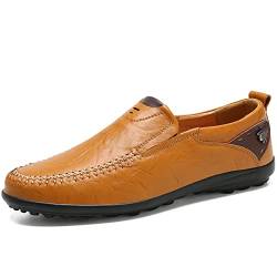 Remxi Schuhe für Männer Keine Schnürsenkel Herren Loafers Schuhe flach Slip On Mokassin Business Schuhe GelbBraun 41 von Remxi