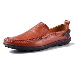 Remxi Schuhe für Männer Keine Schnürsenkel Herren Loafers Schuhe flach Slip On Mokassin Business Schuhe RotBraun 39 von Remxi