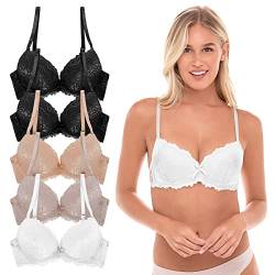 Damen Push Up BHs - Gepolsterte Spitze Bügel Vorteilspack BHs, Weiss/opulenter Garten, 85DD von Rene Rofe