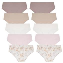 Rene Rofe Sophie B Nahtlose Slips, weich, Stretch, Hipster, Multipackungen, unsichtbar, 10 Stück, Blumenmuster / Pink, L von Rene Rofe