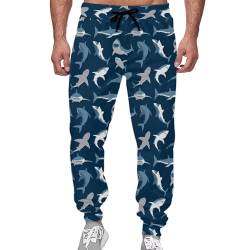 Renewold Herren Sweatpants Damen Sweatpants Jogginghose Sporthose mit elastischer Taille und verstellbarem Kordelzug, Blauer Hai, 31-35 von Renewold