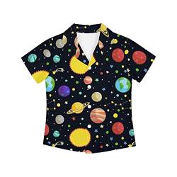 Renewold Jungen Hawaiihemd Button Down Shirt Kurzarm Shirt für Kinder Jungen Tops T-Shirts & Shirts, Galaxy Planet, 11-12 Jahre von Renewold