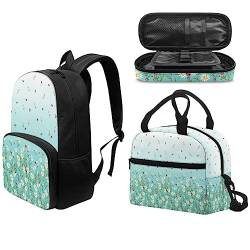 Renewold Kinder-Rucksäcke-Set, Büchertasche mit Lunchtasche, Federmäppchen, 3-teiliges Set für mittlere Grundschule, Vorschule, Schüler, Niedliches Gänseblümchen, Einheitsgröße von Renewold