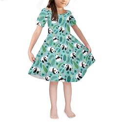 Renewold Mädchen Kleider, Mädchen Kleid, Casual Kurzarm Skaterkleid für 3-14 Jahre Kind, Panda Grün, 7-8 Jahre von Renewold