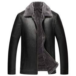 Rengzun Herren PU Lederjacke mit Kunstpelzkragen Plüschfutter Warm Winter Mantel Verdickt Kunstlederjacke Schwarz von Rengzun