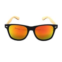 Rennec Nerd Sonnenbrille Polarisiert Verspiegelt Orange Holz Bambus Bügel Retro Brille Schwarz Anglerbrille Hardcase von Rennec