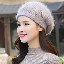 Renost Frauen Angora Beret Winter Perlen Doppelschichten Thermal Snow Knit Cap Light Coffee von Renost